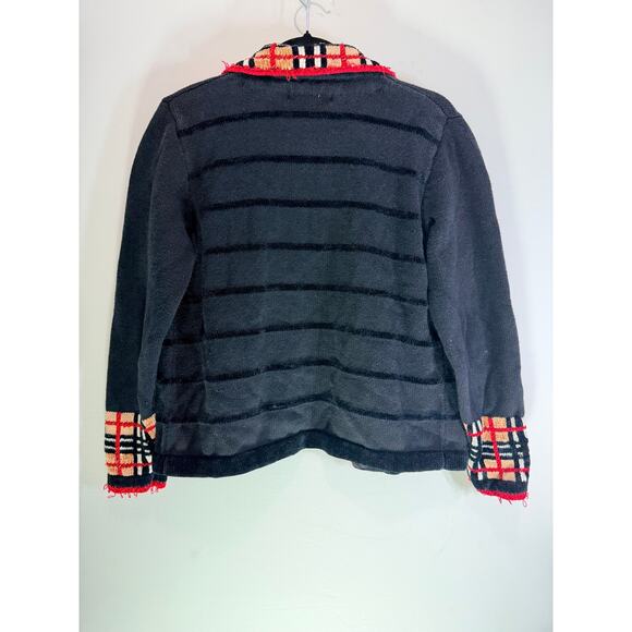 Jack B. Quick Plaid Trim Knit Cardigan Jacket Button Front Black Red Size S - Picture 2 of 6